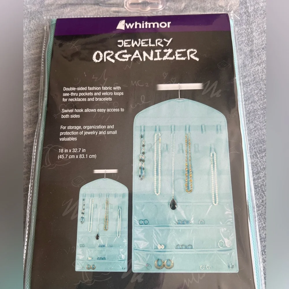 Whitmor Jewelry Organizer Blue Storage Home‎ Travel Double Sided Zippered New